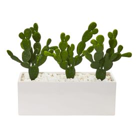 Cactus Succulent Artificial Plant in Glazed White Vase