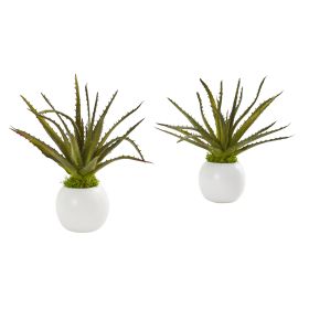 Aloe Artificial Plant in White Vase (Set of 2)