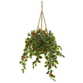 Holly w/ Berries Artificial Plant in Basket (RealTouch)