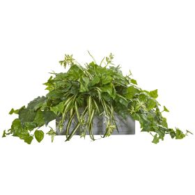 London Ivy and Spider Artificial Plant in Stone Planter