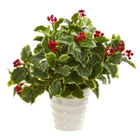 Holly Artificial Plant in White Vase (Real Touch)