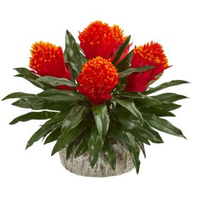 Bromeliad Artificial Plant in Weathe Red Oak Planter