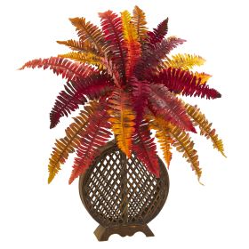 Autumn Boston Fern Artificial Plant in Weave Planter
