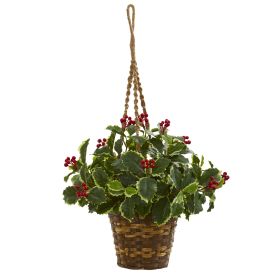 Holly Artificial Plant in Hanging Basket (Real Touch)