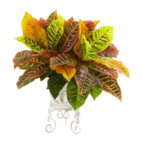 Croton Artificial Plant in White Planter (Real Touch)