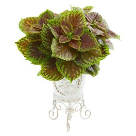 Coleus Artificial Plant in White Planter (Real Touch)