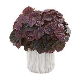 Watermelon Peperomia Plant in Marble Vase (Real Touch)