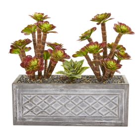 Echeverria Succulent Artificial Plant in Stone Planter