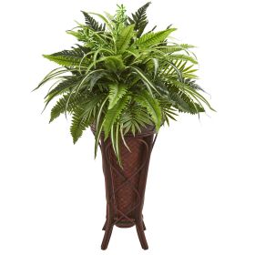 Mixed Greens and Fern Artificial Plant in Stand