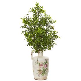 Boxwood Artificial Plant in Floral Pitcher