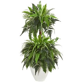 Mixed Greens and Fern Artificial Plant in White Planter