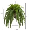 Boston Fern Artificial Plant in Metal Hanging Bowl