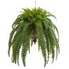 Boston Fern Artificial Plant in Metal Hanging Bowl