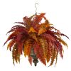 Autumn Boston Fern Plant in Hanging Metal Bowl