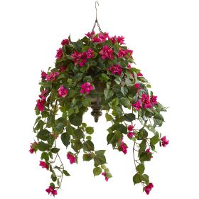 Bougainvillea Artificial Plant in Hanging Metal Bowl
