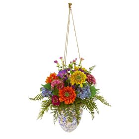 Mixed Flowers Artificial Plant in Hanging Vase