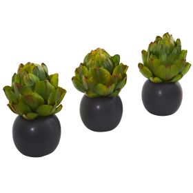 Artichoke Artificial Plant in Black Vase (Set of 3)