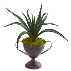 Aloe Succulent Artificial Plant in Metal Goblet
