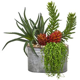Mixed Succulent Garden Artificial Plant in Metal Planter