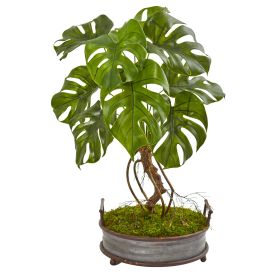 Monstera Artificial Plant in Metal Planter