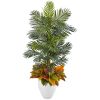 Areca Palm and Croton Artificial Plant in White Planter