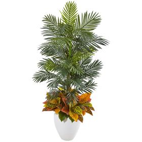 Areca Palm and Croton Artificial Plant in White Planter