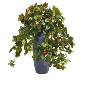 Strawberry Artificial Plant in Gray Planter