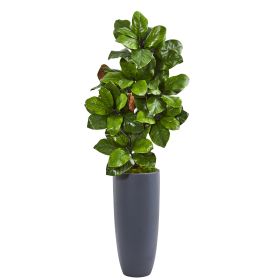 Magnolia Leaf Artificial Plant in Gray Planter