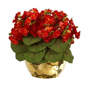 Violet Artificial Plant in Gold Vase