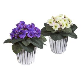 African Violet Artificial Plant in White Vase (Set of 2)