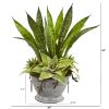 Sansevieria and Succulent Artificial Plant in Metal Bowl