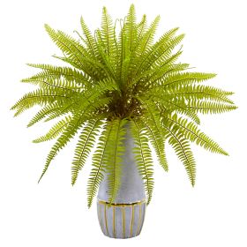 Fern Grass Artificial Plant in Stoneware Planter