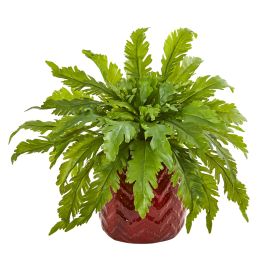 Fern Artificial Plant in Red Vase