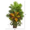 Areca Palm and Croton Artificial Plant in Weathe Red Vase