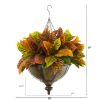 Garden Croton Plant in Hanging Metal Bowl (Real Touch)