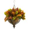 Garden Croton Plant in Hanging Metal Bowl (Real Touch)