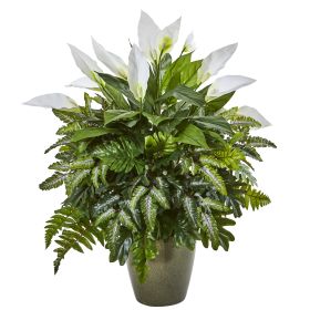 Mixed Spathiphyllum Artificial Plant in Green Planter