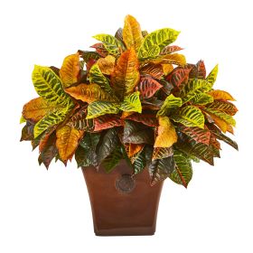 Garden Croton Plant in Brown Planter (Real Touch)