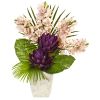 Cymbidium Orchid Musella Fan Palm and Pothos Plant