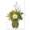 Hydrangea Ficus and Fern Plant in Metal Planter