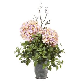 Hydrangea and Dusty Miller Artificial Plant in Metal Urn