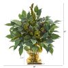 Royal Ficus and Fittonia Artificial Plant in Gold Urn