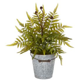 Fern Artificial Plant in Vintage Metal Bucket