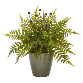 Fern Artificial Plant in Olive Green Planter