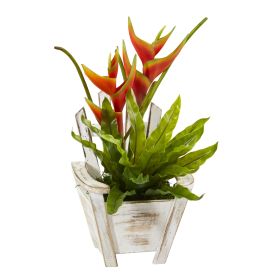 Heliconia and Birds Nest Fern Plant in Chair Planter