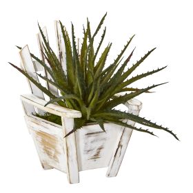 Aloe Succulent Artificial Plant in Chair Planter