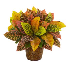 Garden Croton Artificial Plant in Basket (Real Touch)