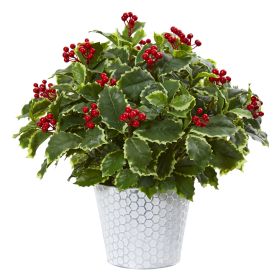 Variegated Holly Leaf Plant in Planter (Real Touch)