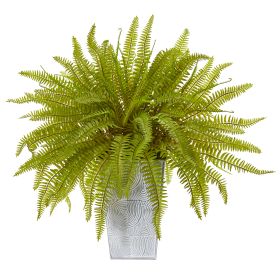 Fern Artificial Plant in Embossed White Planter