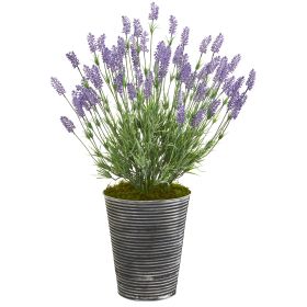 Lavender Artificial Plant in Black Embossed Tin Planter